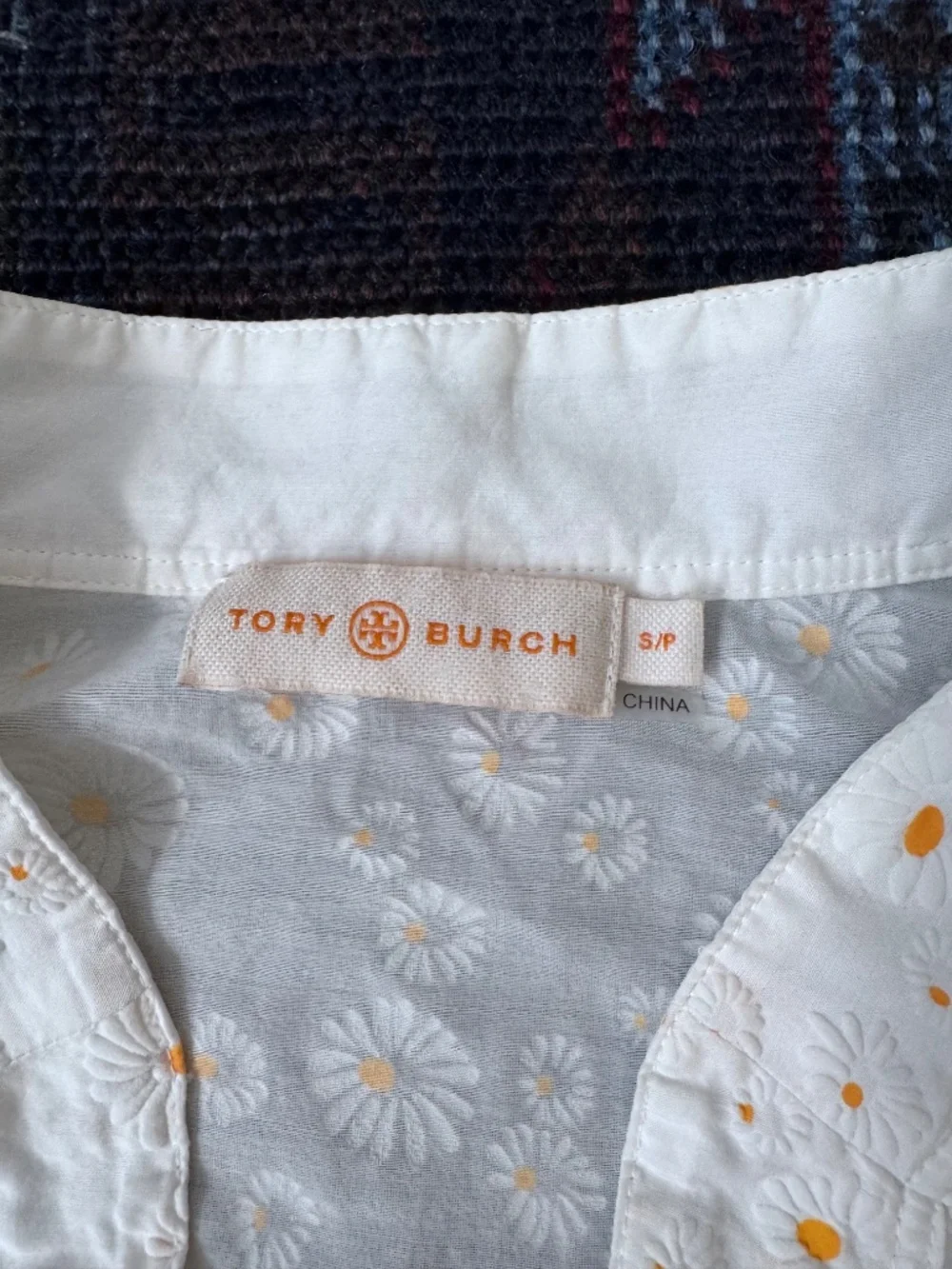 Tory Burch Daisy-Print Floral V-Neck Tunic Blouse | Size Small | Ivory White